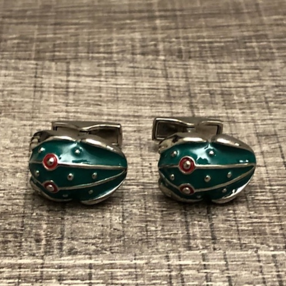 Ravi Ratan Stainless Steel Frog Cufflinks ( Green Enamel / Red Eyes)